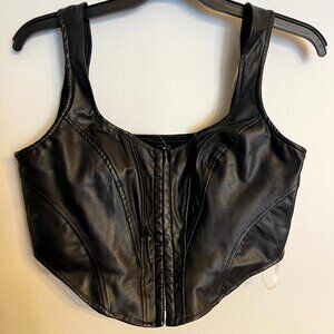 NWT Windsor Black Faux Leather Corset Bustier Front closure Hook & Eye